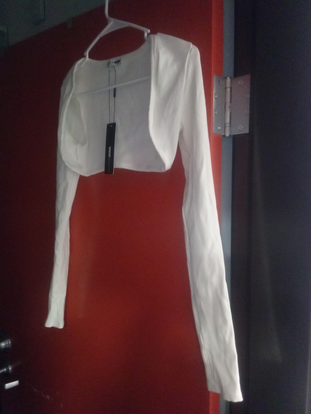 Fashion Nova Off-White Ribbed Long Sleeve Crop Top